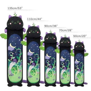 Mewaii Long Cat Plush 5 Sizes, 120% Extra Filling Giant Plushness Kids Body Pillow, Kawaii Cute Black Cat Stuffed Animals Plushies, Big Long Body Pillow Black Cat Plush Gift for Girls 53” - Image 5