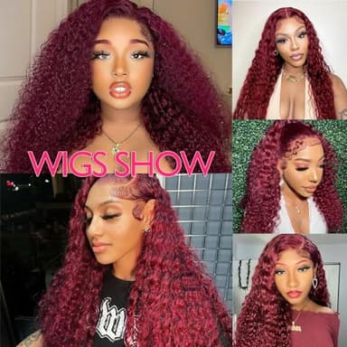 250% Density 99J Burgundy 13x6 Deep Wave HD Lace Front Wigs Human Hair for Women Glueless Burgundy Deep Curly Lace Frontal Wigs Brazilian Virgin Human Hair Wigs Pre Plucked with Baby Hair(#99j,30Inch) - Image 6