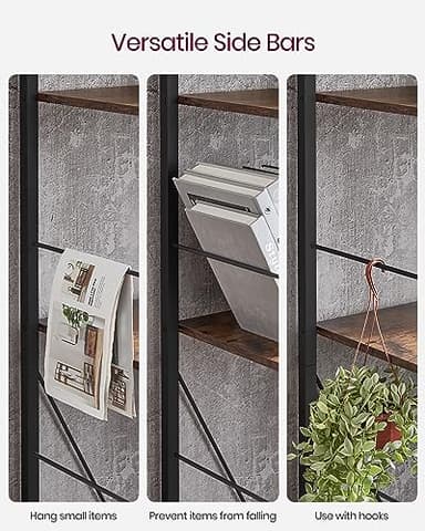 VASAGLE Bookshelf, 5-Tier Bookcase, Storage Shelving Unit, Display Shelf with Open Compartments for Living Room, Home Office, Bedroom, Industrial, Rustic Brown and Black ULBC121B01 - Image 6