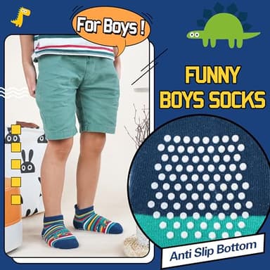 Welwoos Baby Boys Toddlers Grips Socks Kids Non Slip Anti Skid Ankle Fun Gifts Cotton No Show Socks with Grippers 9 Pairs (Dinosaur, 1-3T) - Image 4