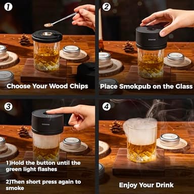 SMOKPUB Electric Whiskey Smoker Kit Built-in Lighter, No Butane Needed, Rechargeable Cocktail Smoker Kit with 6 Wood Chips, Old Fashioned Drink Smoker Kit, Bourbon Whiskey Gifts for Men,Dad,Husband - Image 7