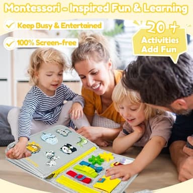 Qizfun Busy Board Book Montessori Toys for 1 2 3 4 Year Old, Boy Girl Birthday Gifts, Educational Sensory Learning Toys for Toddlers 1-3, Car Airplane Travel Activities Toys for Kids Ages 2-4 Year Old - Image 2
