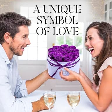 GLAMOUR BOUTIQUE Flower Forever Gift Box 12 Real Preserved Roses in Round Velvet White Box, Handmade, Rose Petals, Birthday, Marriage, Anniversary, Graduation - Purple - Image 9