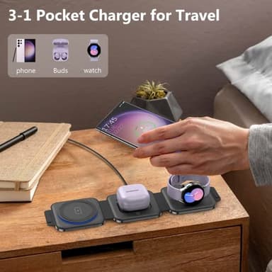 Travel Charger for Samsung Multi Devices, Foldable 3 in 1 Wireless Charging Station Fast Charging Stand/Pad Compatible for Samsung Galaxy S25/S24/S23/S22/S21/Note20 Galaxy Watch8/7/6/5/4/Galaxy Buds4 - Image 4