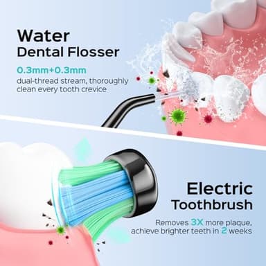 COSLUS Portable Water Flosser with Electric Toothbrush Combo: 2-in-1 Oral Clean Kit for Teeth, Braces, Gums Care - Brushing & Flossing for Adults, Family, Travel Use, BPA-Free, Black, C20 & C41 - Image 2