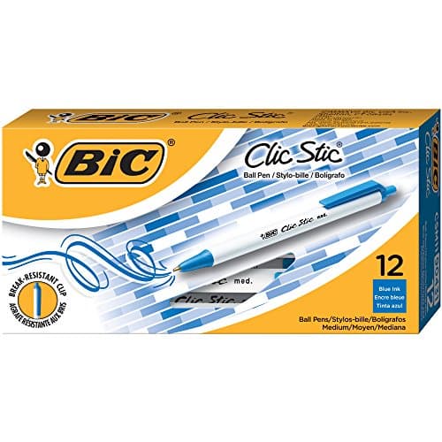 BIC Clic Stic Blue Retractable Ballpoint Pens, Medium Point (1.0mm), 12-Count Pack, Round Barrel Design for Comfortable Writing - Image 1