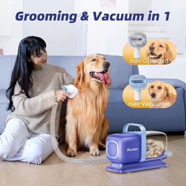 buenkee Dog Grooming Kit with Vacuum, All-in-One Pet Grooming Vacuum for Dogs and Cats, Low Noise Pet Hair Clipper & Shedding Brush, Dog Hair Remover, Cat Pet Groomer Set with Cleaning Brushes, Blue - Image 2
