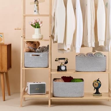 MiniArk Large Storage Baskets for Shelves, Closet Organizers Bins for Clothes Blanket Towels, Baby Nursery, Toy Baskets Box, Woven Rope Baskets, 17 x 13 x 7.5”, 3 Packs Mixed Grey - Image 2