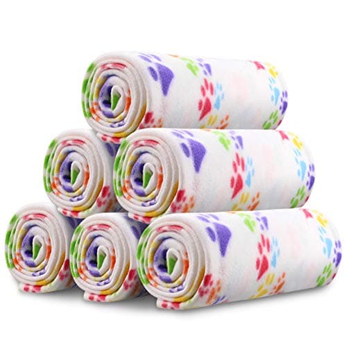 Comsmart Dog Blankets for Small Dogs, 6 Pack Puppy Blanket Cute Paw Print Pet Blanket for Dog, Puppy, Cat, Kitten, 39x35 inches, White - Image 1