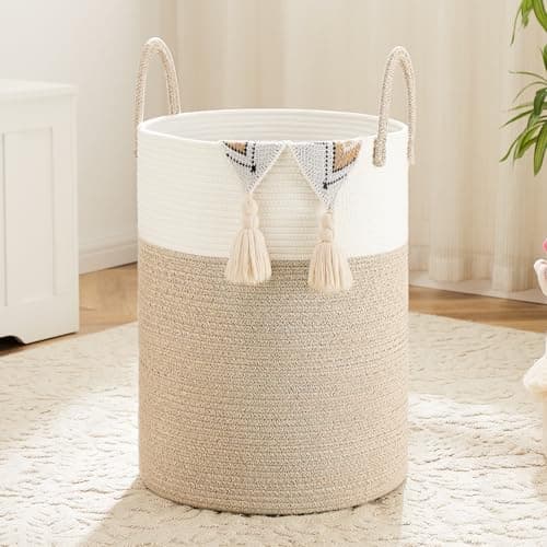 Artfeel Laundry Basket,Woven Cotton Rope Laundry Hamper,60L for Decor Storage of Dirty Clothes,Toys and Blankets in Bathroom,Baby Room and Living Room - Image 1