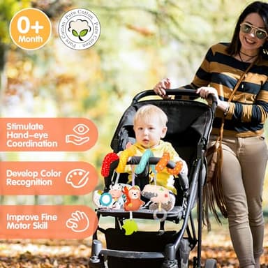 XIXILAND Car Seat Toys for Babies 0-6 Months Boy Girl Carseat Toys Hanging Spiral Stroller Toys, Infant Toys Baby Toys 0-6 Months Newborn Toys 0 3 Months Brain Development with Mirror Teether Rattle - Image 4
