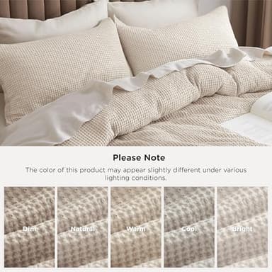 Bedsure Cotton Duvet Cover Set - 100% Cotton Waffle Weave Beige Duvet Cover Oversized Queen Size, GentleSoft™ and Breathable Bedding Set for All Season, 3 Pieces, 98"x98" - Image 5