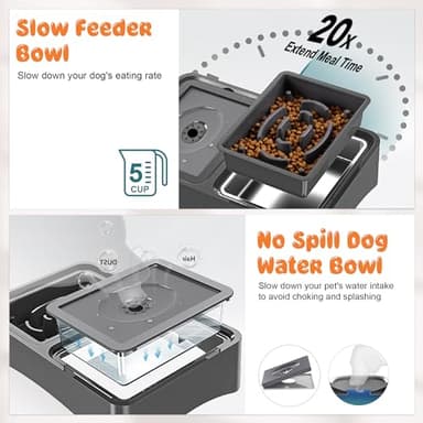 Decflow 3-in-1 Elevated Dog Bowls, 4 Height Adjustable Raised with Stainless Steel, Slow Feeder, No Spill Water Bowl, DIY Stickers Foldable Pet Bowl for Medium Large Dogs - Image 5