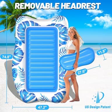 LanAqua Inflatable Tanning Pool, 2025 Large Tanning Pool Lounger Float for Adults with Removable Head Rest, Sunbathing Tanning Pool Float with Cup & Phone Holders, Blow Up Tanning Pool Bed - Image 5