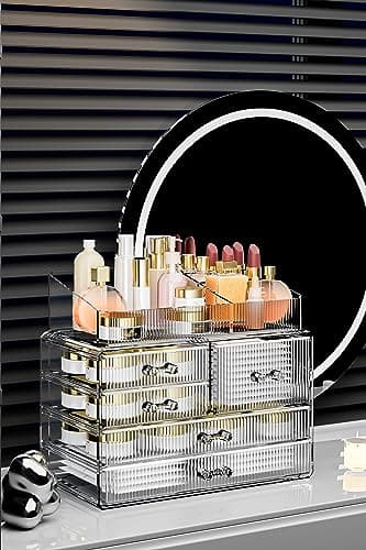 ZHIAI Stackable Storage Drawers, Acrylic Bathroom Counter Organizer Clear Makeup Organizers for Vanity, Kitchen Cabinets, Bathroom, Undersink, Home Organization and Storage (2Top 3 Drawers,) - Image 4