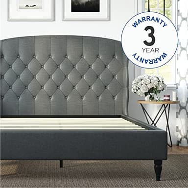 Decoro Coventry Upholstered Platform Bed | Headboard and Metal Frame with Wood Slat Support | Grey, Queen Size - Image 8