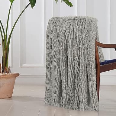 Tuddrom Decorative Extra Soft Fuzzy Faux Fur Throw Blanket 50" x 60",Solid Reversible Long Hair Shaggy Blanket,Fluffy Cozy Plush Comfy Microfiber Fleece Blankets for Couch Sofa Bedroom,Quiet Grey - Image 5