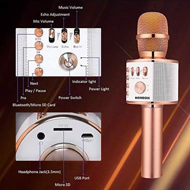 BONAOK Wireless Bluetooth Karaoke Microphone,3-in-1 Portable Handheld Karaoke Mic Speaker Machine Home Party Birthday for All Smartphones PC(Q37 Rose Gold) - Image 2