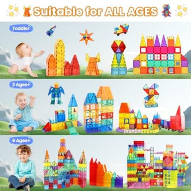 Paaxido Magnetic Tiles - 130PCS Magnetic Blocks for Kids, Magnet Tiles Building Blocks Set with 2 Cars, Construction STEM Magnet Toys Gift for Kids, Boys and Girls 3 4 5 6 7 8+ Year Old - Image 2