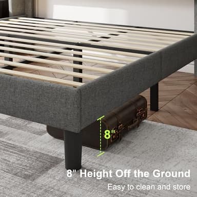 Feonase King Size Bed Frame with Wingback Tufted Headboard, Upholstered Platform Bed Frame with Heavy Duty Wooden Slats Support, Noise-Free, No Box Spring Needed, Easy Assembly, Light Grey - Image 4