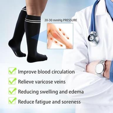 LEVSOX Viscose Made from Bamboo Compression Socks for Pregnant Women 20-30 mmHg Knee High Cute Funny Mens Supports Socks for Nurses, Medical, Travel and Flight, Black - Image 6