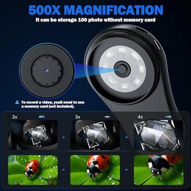 Digital Microscope Handheld with 2.0 Inch IPS Color Screen, 500x Magnifying Glass for Kids & Adults, Portable Mini Microscope Camera with 8 LED Lights, USB Compatible with PC Windows, Mac OS (Black) - Image 2