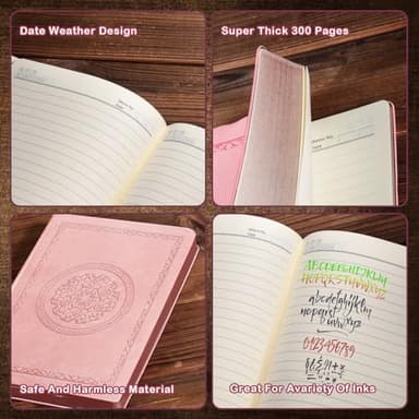 Fetinar 2025 Leather Vintage Journal Notebook,300 Pages,Leather Softcover Lined Journal Notebooks for Women Men,Notebook Journals for Writing Travel,Business,Office,Rose Gold Pink - Image 5