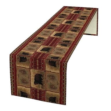 Rustic Bear Table Runner, Retro Vintage Bear Country Cabin Cottage Pine Tree Dinner Table Decoration for Home Kitchen Dining 13"x108" - Image 1