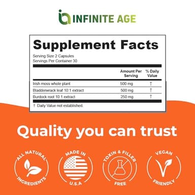 INFINITE AGE 1250mg Sea Moss Advanced Superfood Capsules, 60 Count - High-Potency, Vegan, Made in The USA - Irish Seamoss, Bladderwrack, Burdock Root - Overall Health, Immunity Support - Image 4