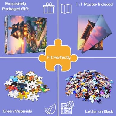TangMosaic Puzzles for Adults 1000 Pieces, Jigsaw Puzzles Challenging Night Game, Fairytale House Puzzles Interlock Perfectly No Dust for House Decoration, Birthday Party Holiday Toy for Parents Kids - Image 7