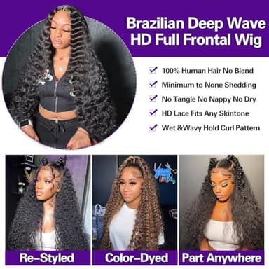 LRV 26 Inch Deep Wave Lace Front Wigs Human Hair, 13x4 HD Curly Lace Front Human Hair Wet Wavy Waterwave Glueless Frontal Deep Wave Wig for Women, Pre Plucked, 180 Density, Average Cap, Tangle Free - Image 5