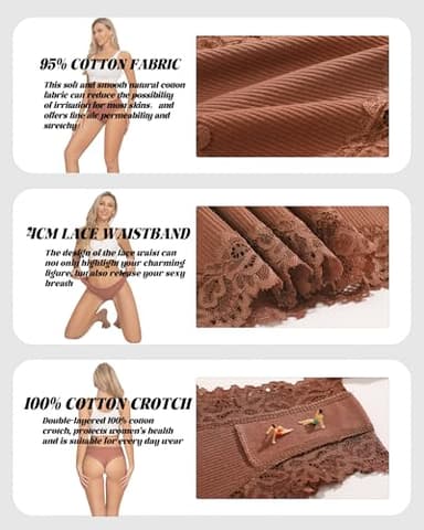 Sth Big Womens Cotton Underwear Sexy Lace Brazilian Panties Soft Breathable Cotton Cheeky Underwear for Ladies 6 Pack (6A, Medium) - Image 3