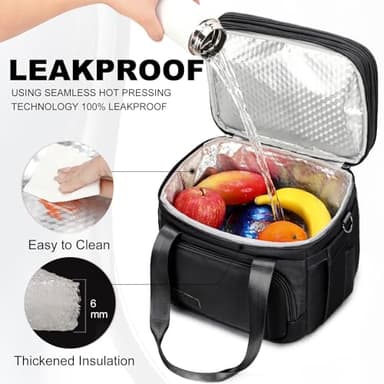 MAPLELILY Lunch Box for Men Women - Double Deck Insulated Lunch Bag, Large Leak Proof Tote Cooler, Wide Open Dual Compartment Lunch Bags with Shoulder Strap, For Work Picnic Hiking Beach, Black - Image 2
