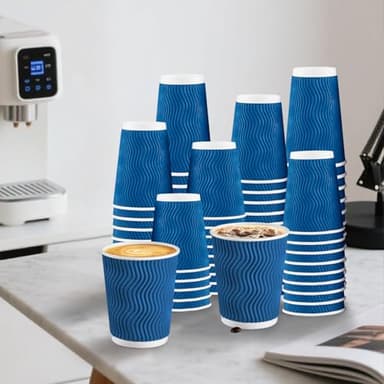 Lamosi Coffee Cups 12 oz - 120 Pack, 12 oz Disposable Paper Coffee Cups Insulated, Corrugated Kraft Ripple Wall Cup for Hot Beverage or Cold Drinks (Navy) - Image 6