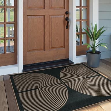 Lahome Modern Rainbow Easy Jute Outdoor Patio Rug, 3x5 Black Washable Rugs for Entryway Office Farmhouse Classroom Carpet, Contemporary Non Slip Front Door Mat for Porch Guestroom Room Decor - Image 2