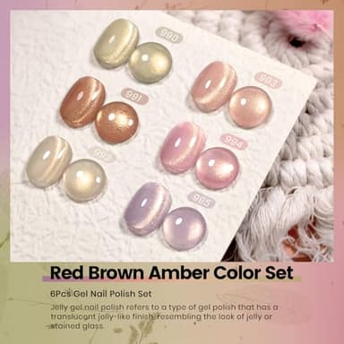 RARJSM Gold Glitter Cat Eye Gel Nail Polish Set 6Pcs Nude Pink Light Purple Brown Gray Green Velvet Ice Jelly Glitter Cateye Gel Polish with Magnetic Stick UV LED Curing Require Home Salon Nails - Image 5