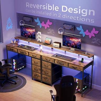 Huuger Gaming Desk with 6 Drawers, Computer Desk with LED Lights Power Outlets and Type-C, 39 Inch Office Desk with Storage, Monitor Stand, Writing Desk Work Desk Home Office, Study, Rustic Brown - Image 9