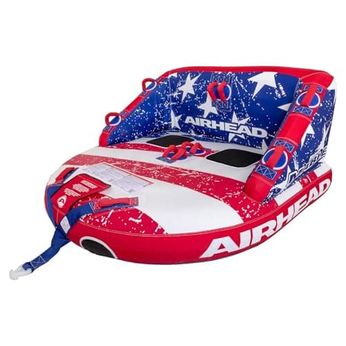 Airhead Big Mable, 1-2 Rider - Inflatable Towable Tube for Boating and Water Sports, Heavy Duty Full Nylon Cover & Zipper with EVA Foam Padding, Easy Inflating & Deflating - USA Stars & Stripes - Image 1