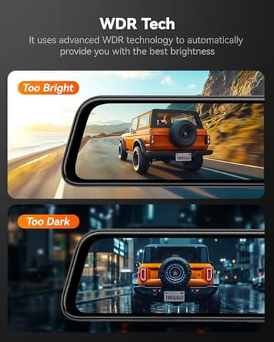 WOLFBOX G840S 12" 4K Mirror Dash Cam Backup Camera, 5.8GHz WiFi Smart Rearview Mirror for Cars & Trucks, Front and Rear View Dual Cameras, Night Vision, Parking Assistance, Included 32GB Card & GPS - Image 9