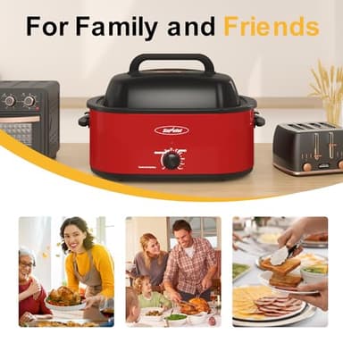 Sunvivi Roaster Oven, Electric Roaster Oven with Viewing Lid, 28lb 24-Quart Turkey Roaster with Unique Defrost/Warm Function, Large Roaster with Removable Pan & Rack, Stainless Steel, Red - Image 7