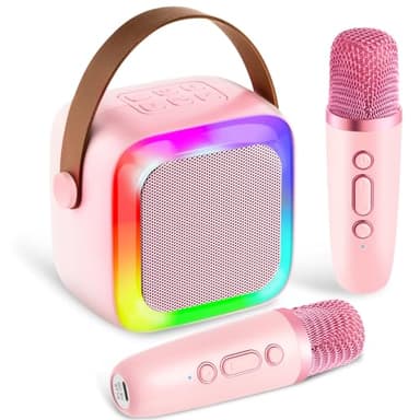 Anliuanliu Kids Karaoke Machine for Adults, Mini Portable Karaoke Bluetooth Speaker with 2 Wireless Microphones, Birthday Gifts Toys for Teen Girls Ages 4, 5, 6, 7, 8, 9, 10, 12+ Year Old (Pink) - Image 1
