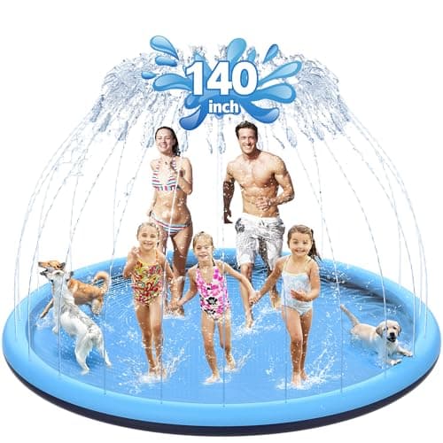 CACSPS 140" Non-Slip Splash Pad for Kids and Dog, Thicken Sprinkler Pool Summer Outdoor Water Toys, Extra Large Backyard Wading Pool for Children Boys & Girls or Pet Dog (Blue) - Image 1