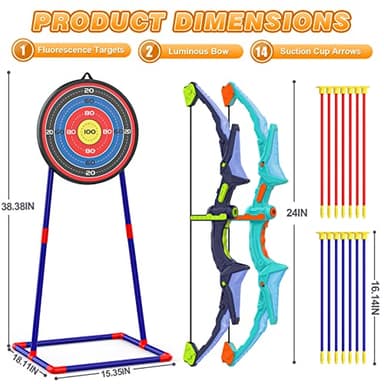2 Pack Bow and Arrow Set for Kids, Light Up Archery Set with 14 Suction Cup Arrows, Archery Targets Outdoor Games for Kids Ages 4-8 8-12, Birthday Gifts Toys for 5 6 7 8 9 10 11 12 Year Old Boys Girls - Image 3