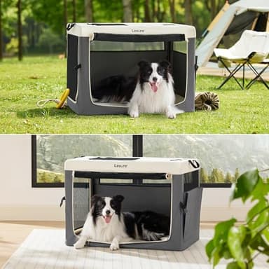 Lesure Collapsible Travel Dog Crate for Small Dogs, Portable Soft Dog Crate for Outdoor & Indoor, Folding Fabric Dog Kennel with Handle, 36 Inch Heavy Duty Pet Carrier (Grey) - Image 2