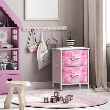 Sorbus Nightstand with 2 Drawers - Kids Bedside Furniture End Table Night Stand - Steel Frame, Wood Top & Easy Pull Fabric Bins - Dresser & Chest for Home, Bedroom Accessories, Office & Dorm (2 Pack) - Image 6