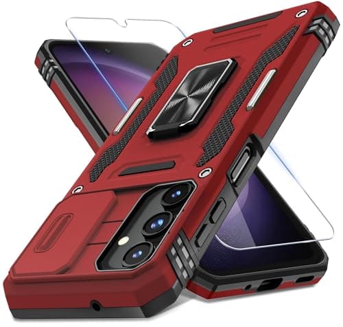 DEERLAMN Case for Samsung Galaxy A16 5G with Slide Camera Cover+Screen Protector (1 Pack), Rotated Ring Kickstand Military Grade Shockproof Protective Cover-Red - Image 1