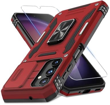 DEERLAMN Case for Samsung Galaxy A16 5G with Slide Camera Cover+Screen Protector (1 Pack), Rotated Ring Kickstand Military Grade Shockproof Protective Cover-Red - Image 1