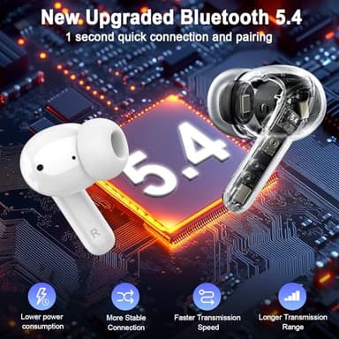 Rinsmola Wireless Earbuds, 2025 Bluetooth 5.4 Headphones Deep Bass Stereo Ear Buds, 4 ENC Noise Cancelling Mic, USB-C in-Ear Earphones, IP7 Waterproof Sport Workout for Laptop Pad Android iOS Phone - Image 2