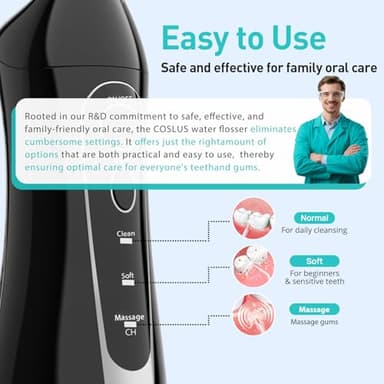 COSLUS Water Dental Flosser Teeth Pick: Portable Cordless Oral Irrigator 300ML Rechargeable Travel Irrigation Cleaner IPX7 Waterproof Electric Flossing Machine for Teeth Cleaning C20(F5020E) - Image 5