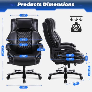 Big and Tall Office Chair 650lbs Heavy Duty Executive Chair with Adjustable Lumbar Support, Wide Seat, Ergonomic High-Back Leather Desk Chair for Heavy People - Image 3